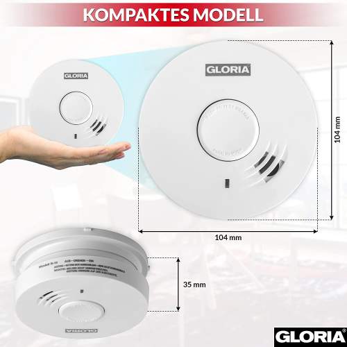 GLORIA R-10 Rauchwarnmelder mit 10- Jahres Lithium Batterie, Rauchmelder